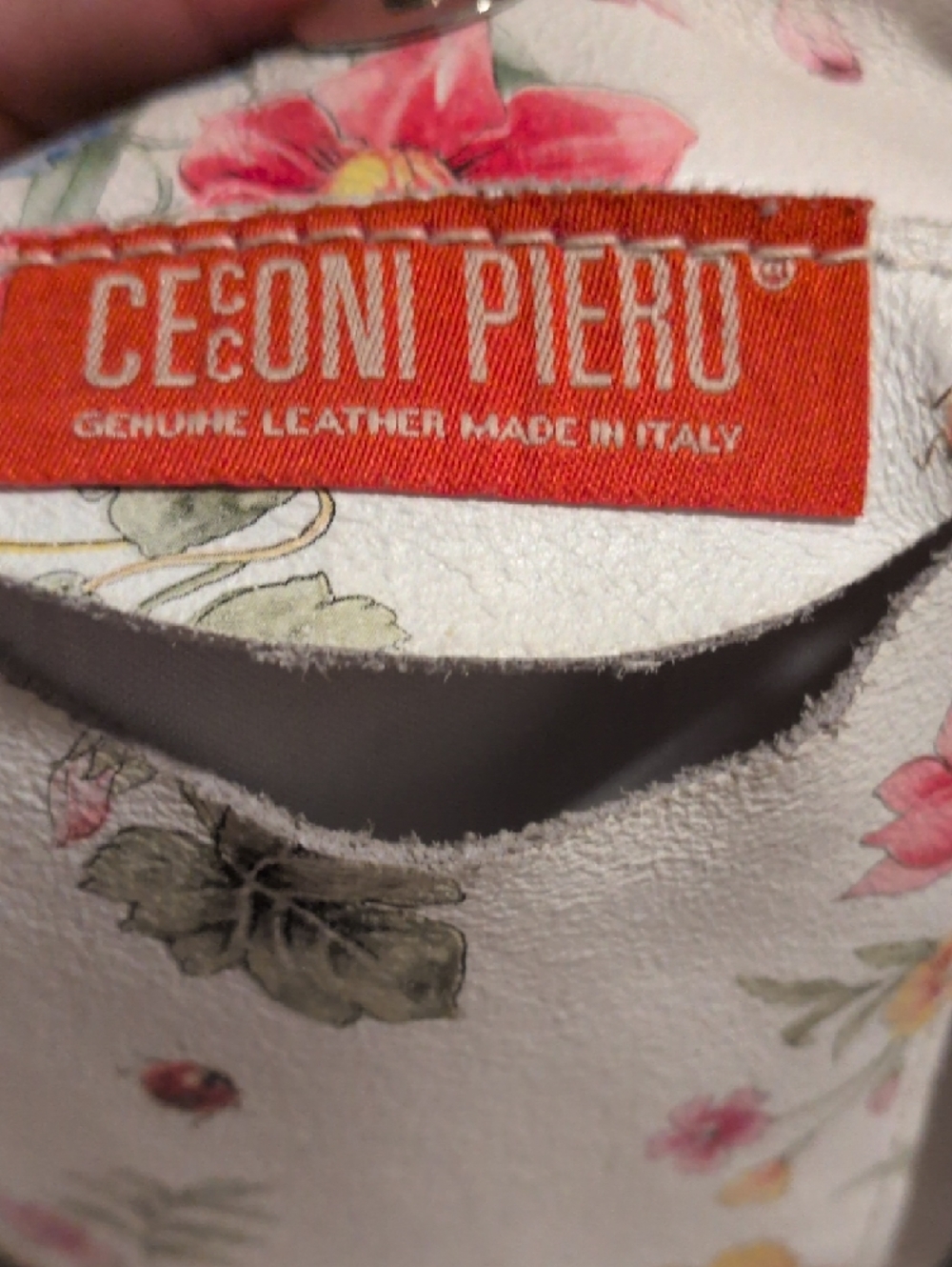 Cecconi Peiro Cream Floral & Ladybug  Leather Shoulder Bag - Picture 2 of 9